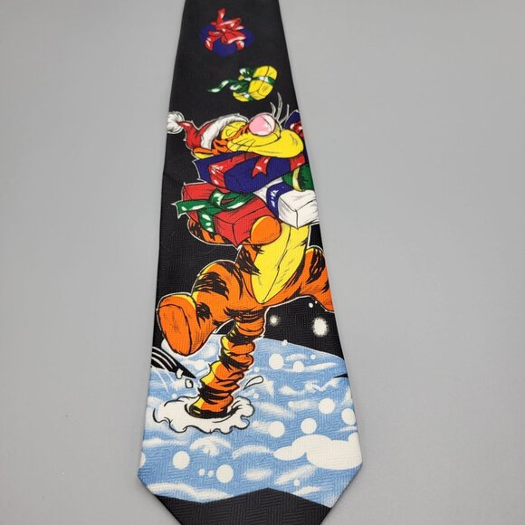 Vintage Disney Christmas Tigger Tie Black Festive Holiday Design - Picture 3 of 7